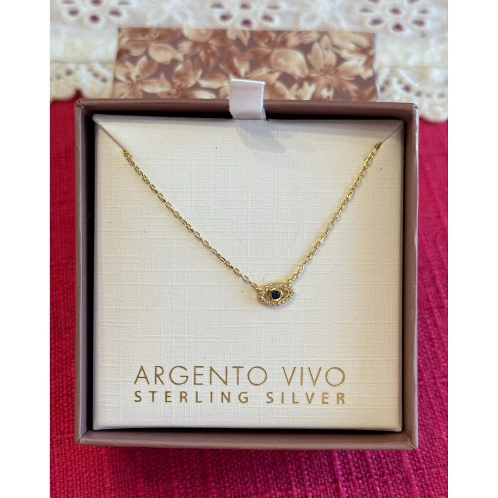 NEW Argento Vivo Blue Evil Eye Charm Gold over Sterling Silver 16 + 2" Necklace